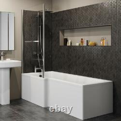 1500mm LH L Shaped Bathroom Suite Bath Vanity Unit BTW Toilet Tap Set Shower