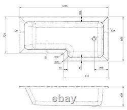 1700mm Bathroom Suite L Shape Bath Screen with Rail Toilet Basin Pedestal Shower