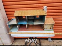 1950-60s Marx Tin Litho Toy Doll House 2 Story Colonial Great Shape