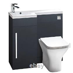 900mm L Shape Bathroom Set Complete Black Set, Vanity, Basin, WC, Cistern Pack &