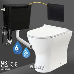 Back To Wall Toilet Rimless D Shape BTW Pan & Black Plate Concealed Cistern Set
