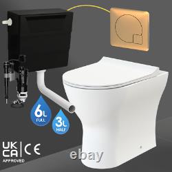 Back To Wall Toilet Rimless D Shape BTW Pan Brushed Brass Concealed Cistern Set