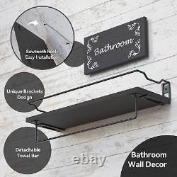 Bathroom Accessories Set of 5, Wall Mounted Floating Shelves with Towel Bar & Ri