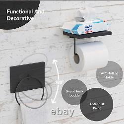 Bathroom Accessories Set of 5, Wall Mounted Floating Shelves with Towel Bar & Ri