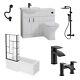 Bathroom Complete Matt Black 1700 L-Shaped Shower Bathroom Suite Taps Shower