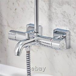 Bathroom Shower System With Bath Thermostatic Mixer Chrome Twin Head Modern