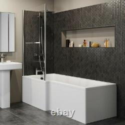 Bathroom Suite 1700mm L Shape Bath Screen with Rail WC Basin Vanity Unit Shower