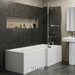 Bathroom Suite 1700mm L Shaped RH Bath Panel Toilet Pedestal Basin Shower Screen