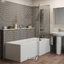 Bathroom Suite 1700mm L Shaped RH Bath Toilet Vanity Unit Basin Shower Tap Waste