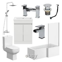 Bathroom Suite Complete RH 1700mm Bath Single Ended Basin Sink Taps Toilet WC