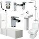 Bathroom Suite L Shape LH/RH Bath Screen & Rail Basin Pedestal WC Shower Tap Set