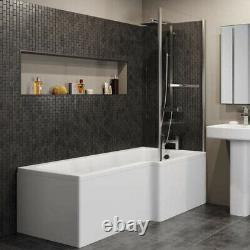 Bathroom Suite L Shaped Bath 1600 RH Screen WC Basin Vanity Unit Shower Taps Set