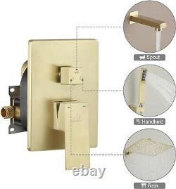 CASAINC 12 Inch Shower System Wall-Mounted Rain Handheld Spray Brushed Gold