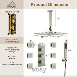CASAINC LED Thermostatic Shower System 12-Inch Ceiling Mounted Brushed Nickel