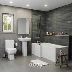 Complete 1500mm LH L Shaped Bathroom Suite Bath Screen Toilet Shower Sink Vanity