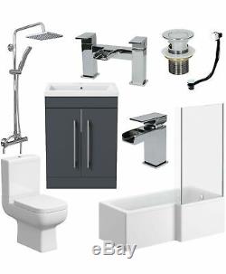 Complete 1600 L Shaped Bathroom Suite Close Coupled Toilet Vanity Unit Taps Grey