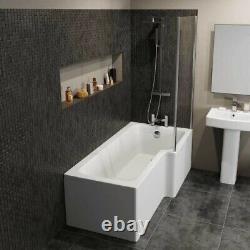 Complete 1600mm RH L Shaped Bathroom Suite Bath Screen Toilet Shower Sink Vanity