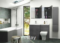 Complete Bathroom Pemberton L Shape RH Suite with Grey Vanity Basin Toilet Unit