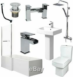 Complete Bathroom Suite 1500 L Shape Bath LH/RH Screen Basin Toilet Taps Shower