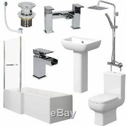 Complete Bathroom Suite 1500 L Shape Bath LH/RH Screen Toilet Basin Taps Shower