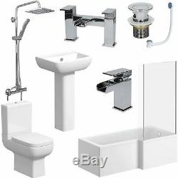 Complete Bathroom Suite 1500 L Shaped Bath LH/RH Screen Toilet Basin Shower Taps