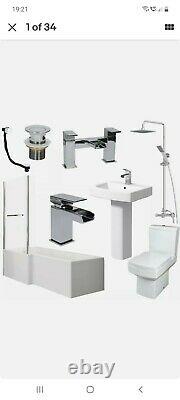 Complete Bathroom Suite 1600 L Shape Bath LH/RH Screen Basin Toilet Taps Shower