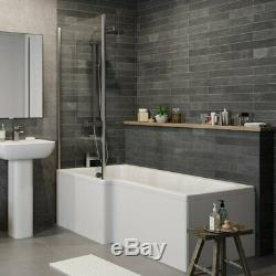 Complete Bathroom Suite 1600 L Shape Bath Screen Toilet Basin Vanity Unit Shower