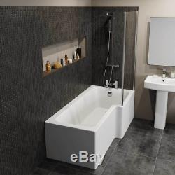 Complete Bathroom Suite 1600 L Shape Bath Screen Toilet Basin Vanity Unit Shower