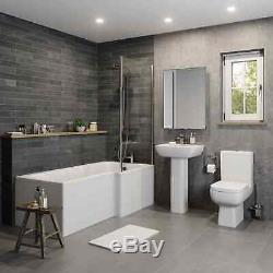 Complete Bathroom Suite 1600mm RH L Shaped Bath WC Basin Vanity Unit Taps Shower