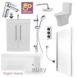 Complete Bathroom Suite 1700 L Shape Shower Bath Vanity Unit Tap & Shower Set WC