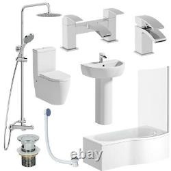 Complete Bathroom Suite 1700 LH/RH P Shape Bath Basin Pedestal Toilet Tap Set