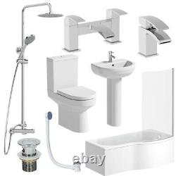 Complete Bathroom Suite 1700 LH/RH P Shape Bath Basin Pedestal Toilet Tap Shower