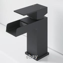 Complete Bathroom Suite Black 1700 L Shape RH Bath Screen Vanity WC Shower Taps