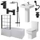 Complete Bathroom Suite Black 1700 L Shaped Bath Shower Screen Toilet Taps Basin