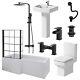 Complete Bathroom Suite Black LH Shower Bath Screen Basin Pedestal Toilet 1700mm