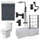 Complete Bathroom Suite Black RH Shower Bath Screen Vanity Basin Toilet 1700mm