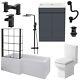 Complete Bathroom Suite Black Shower Bath Screen Vanity Basin Taps Toilet 1700