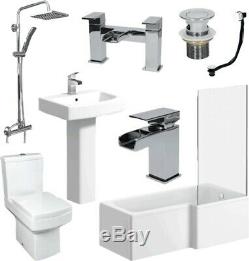 Complete Bathroom Suite L Shape 1500mm Right Hand Bath Screen Toilet Basin Taps