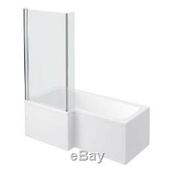 Complete Bathroom Suite L Shape Bath 1700 Shower Screen + Square Toilet & Sink