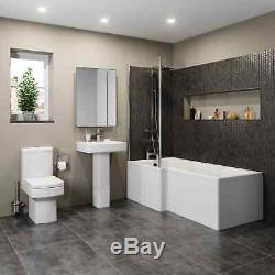 Complete Bathroom Suite L Shape Left Hand 1500mm Bath Screen Toilet Basin Taps