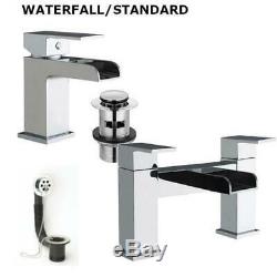 Complete Bathroom Suite L Shape Shower Bath + Vanity Unit 550 + Waterfall Taps