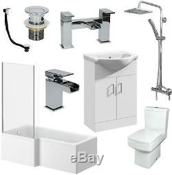 Complete Bathroom Suite L Shaped 1500mm LH Bath Basin Vanity Unit WC Shower Taps