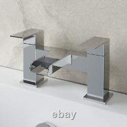 Complete Bathroom Suite LH L Shaped Bath Vanity Unit BTW Toilet Basin Tap Set