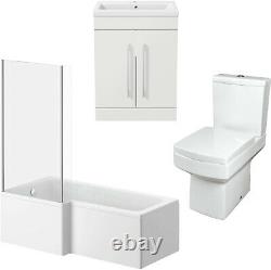 Complete Bathroom Suite LH/RH 1500 L Shape Bath Screen Basin Vanity Unit Toilet