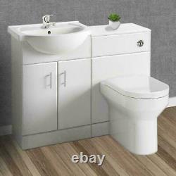 Complete Bathroom Suite Left Hand P Shape Bath Vanity Unit Basin Toilet Pan