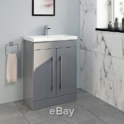 Complete Bathroom Suite RH L Shaped Bath Toilet Vanity Basin Taps Shower Grey