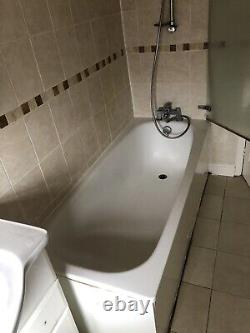 Complete Bathroom Suite White 1700 L Shaped Bath Screen Shower Toilet Basin Taps
