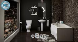 Complete Bathroom Suite with P Shape Shower Bath Toilet, Sink Basin with Taps