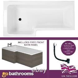 Complete L Shape Left Hand 1700mm Shower Bath Waste & FREE Dark Elm Front Panel