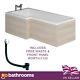 Complete L Shape Left Hand 170cm Shower Bath Waste & FREE Light Elm Front Panel